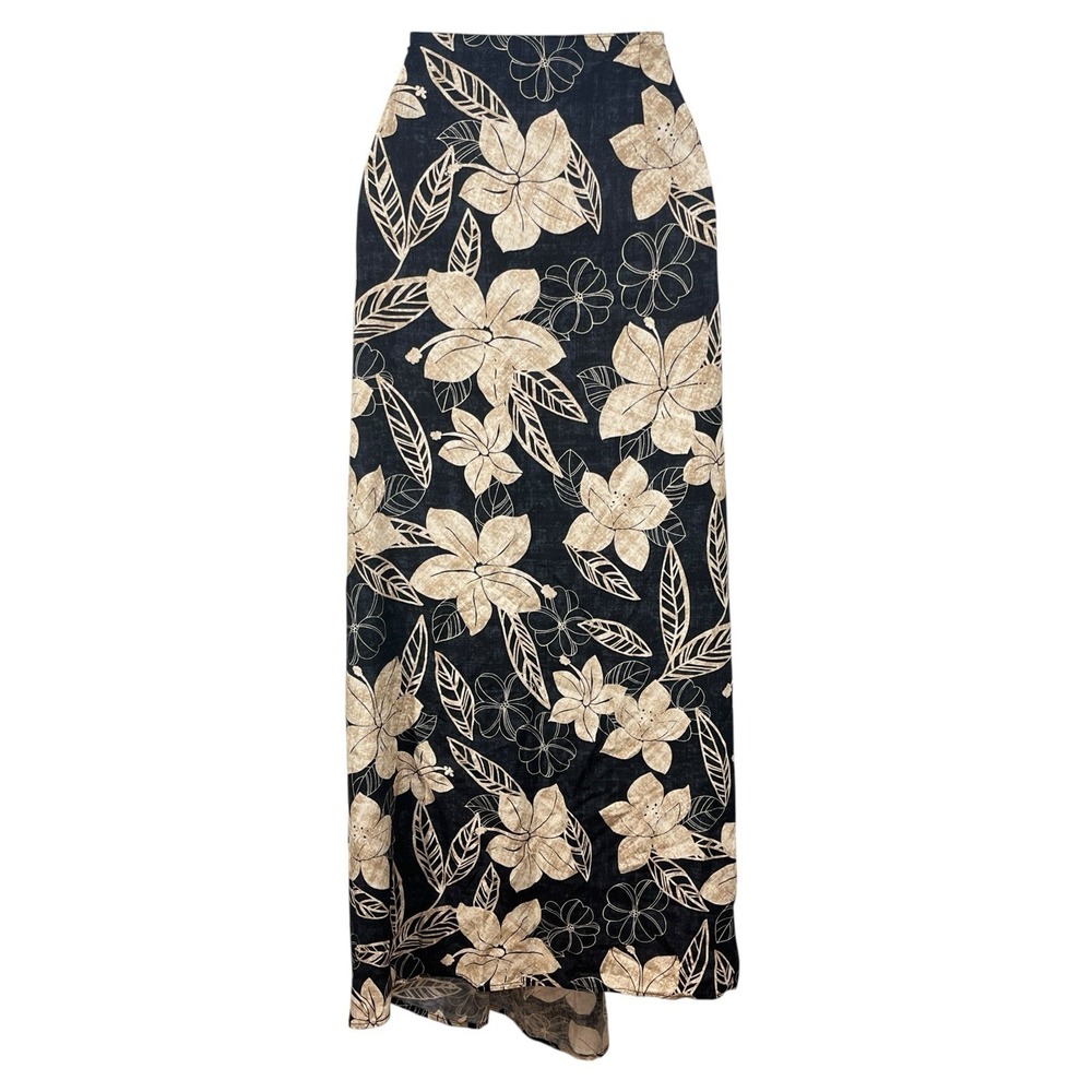 Vtg Nani of Tori Richard Hawaiian Wrap Skirt Size L Black Hibiscus Travel Resort